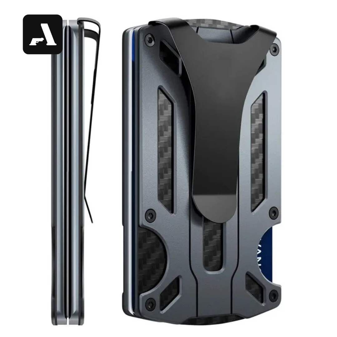 Carteira Tática Zeeker Minimalista - Fibra de Carbono com Suporte AirTag - Bloqueio RFID e Money Clip