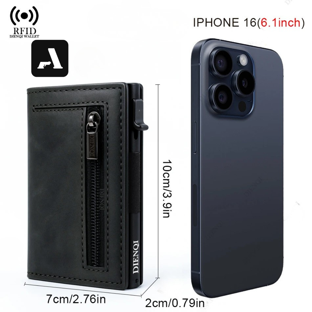 Carteira Tática Slim RFID DIENQI – Alumínio Aeroespacial e Proteção de Dados