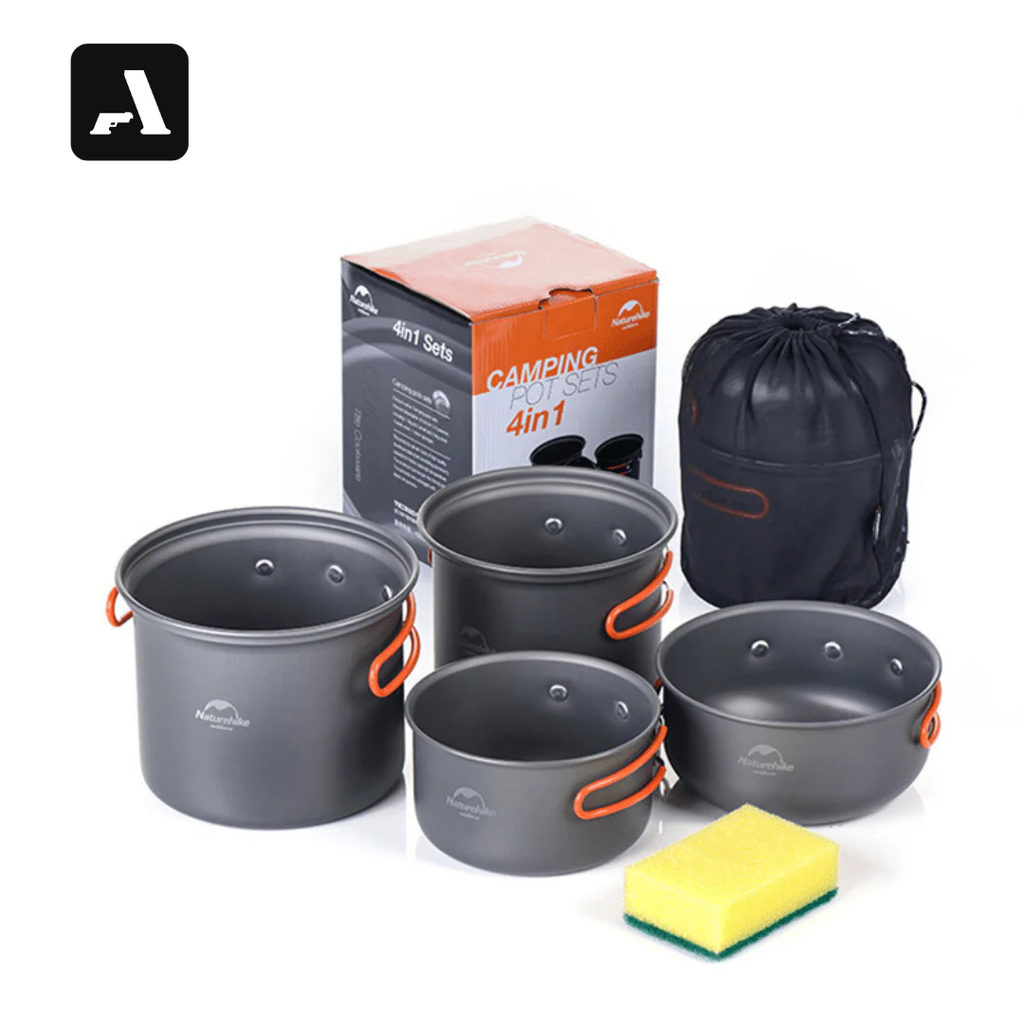 Kit Panelas De Acampamento 4 Em 1 Potset - Alumínio Antiaderente