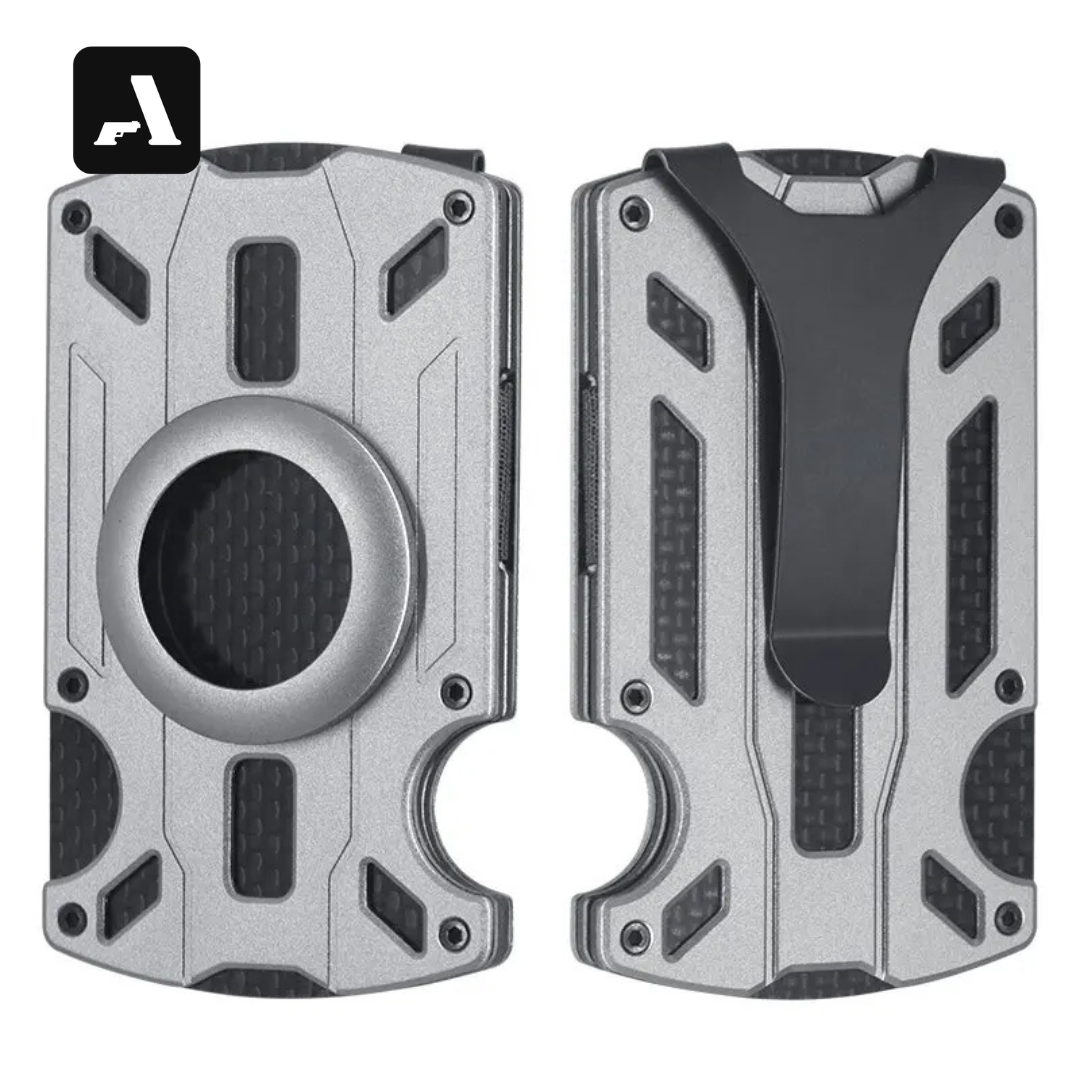 Carteira Tática Zeeker Minimalista - Fibra de Carbono com Suporte AirTag - Bloqueio RFID e Money Clip