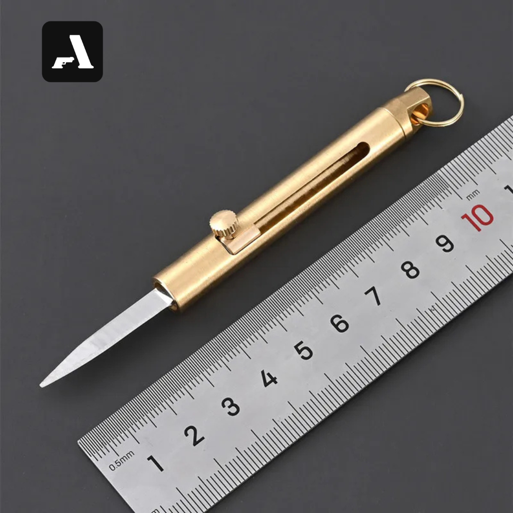 Mini Faca Retrátil de Latão EDC – Lâmina Inox e Estética Vintage