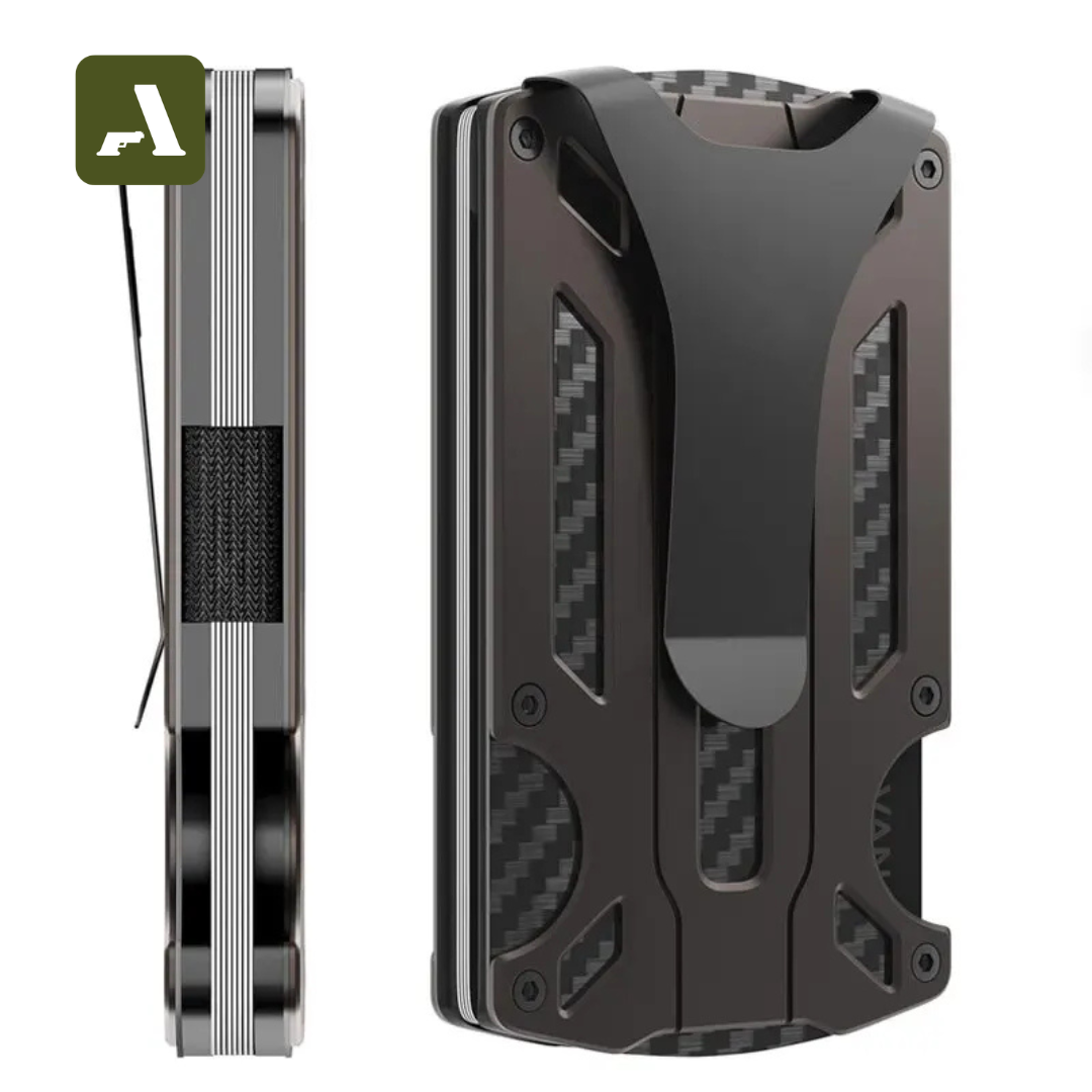 Carteira Tática Zeeker Minimalista - Fibra de Carbono com Suporte AirTag - Bloqueio RFID e Money Clip