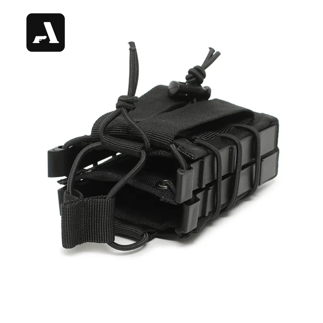 Porta-Carregador Duplo Tático AR-AK – Sistema MOLLE e Retenção Elástica