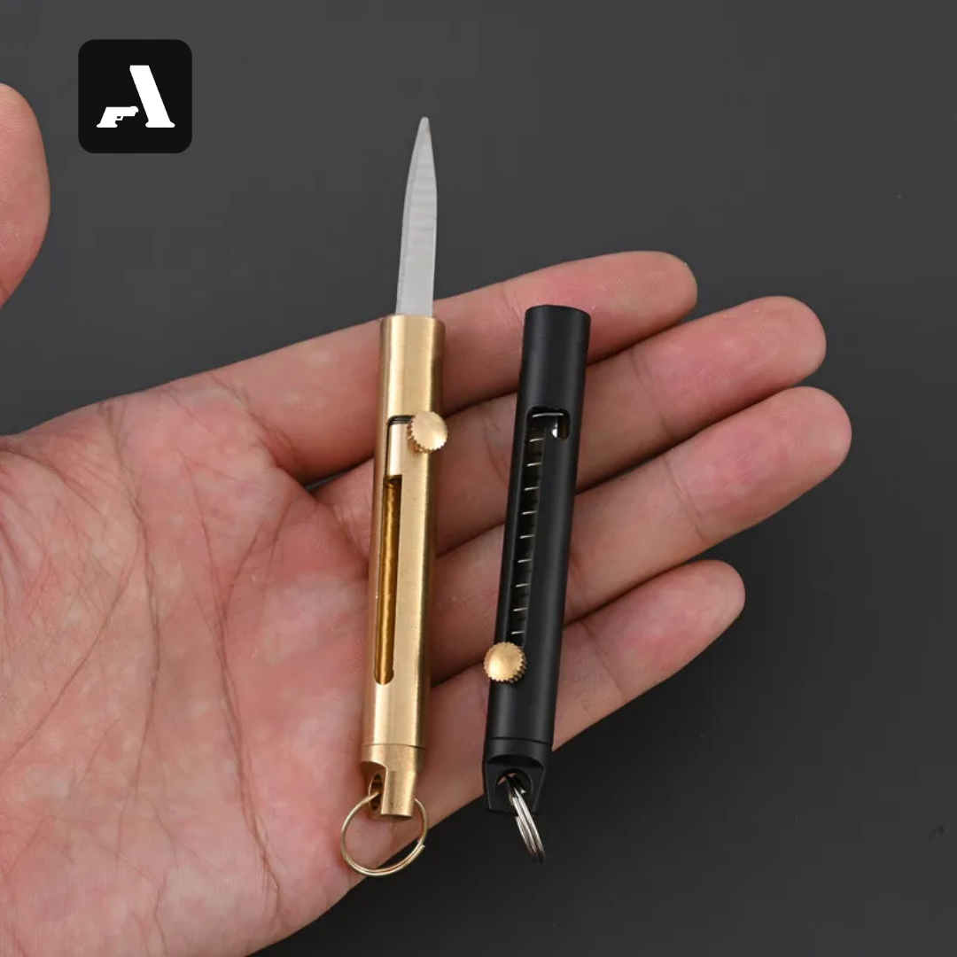 Mini Faca Retrátil de Latão EDC – Lâmina Inox e Estética Vintage