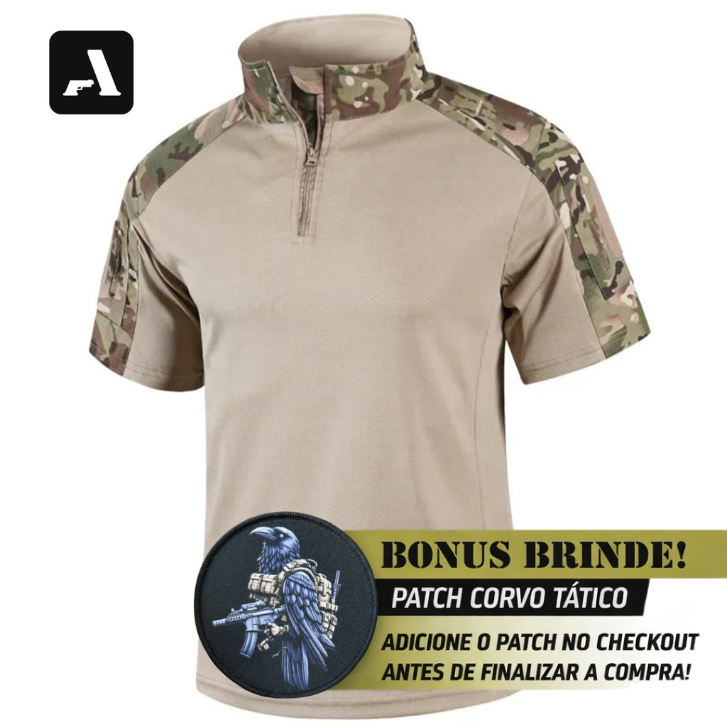 Camisa tática com patch corvo, ideal para uso diário e atividades ao ar livre