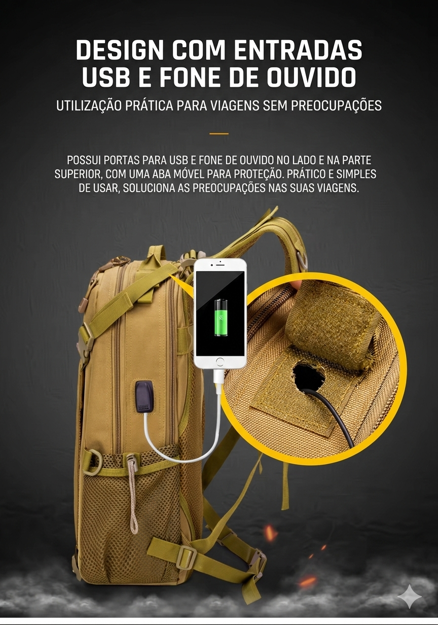 Mochila Tática Expedition 50L HOTSPEED 1000D – Impermeável, Sistema MOLLE, Camping e Trekking
