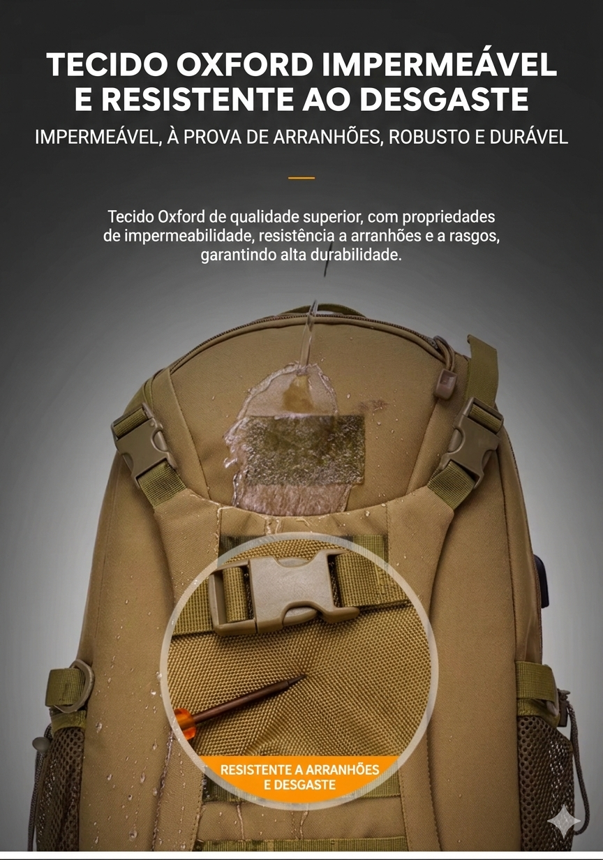 Mochila Tática Expedition 50L HOTSPEED 1000D – Impermeável, Sistema MOLLE, Camping e Trekking