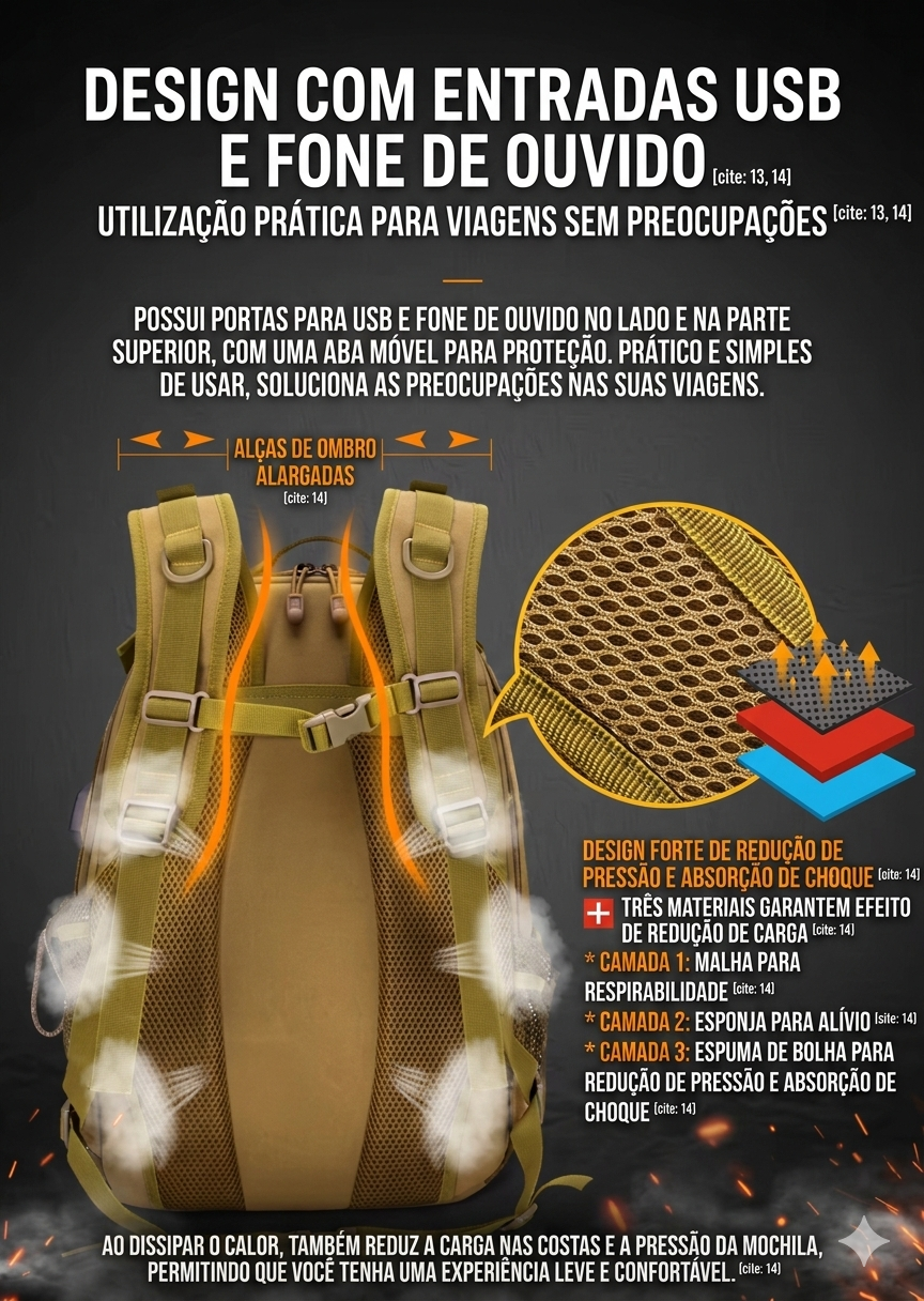 Mochila Tática Expedition 50L HOTSPEED 1000D – Impermeável, Sistema MOLLE, Camping e Trekking