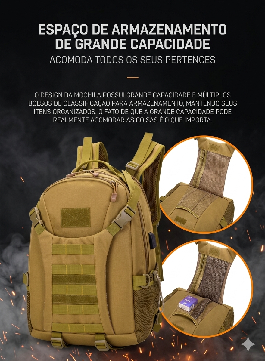 Mochila Tática Expedition 50L HOTSPEED 1000D – Impermeável, Sistema MOLLE, Camping e Trekking