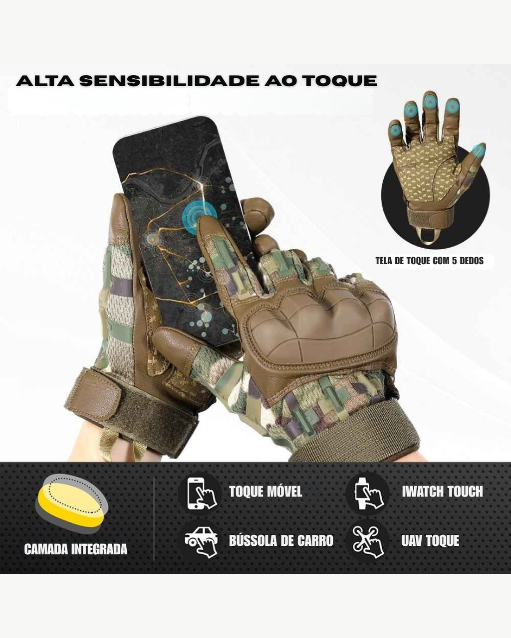 Luvas Táticas Com Touch – Couro Pu