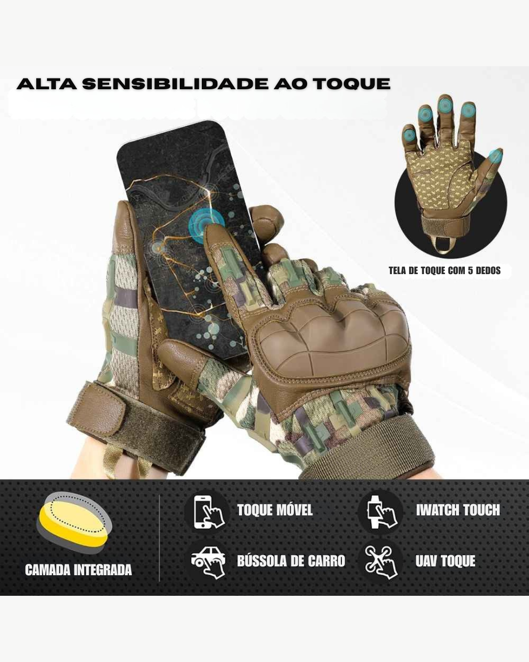 Luvas Táticas Com Touch – Couro Pu