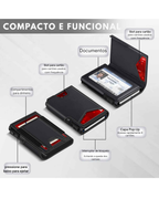 Carteira Slim Pop-Up Couro - Porta Cartão Automático e Bloqueio RFID Antifurto - Couro Minimalista