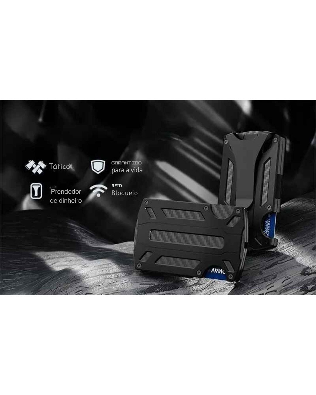Carteira Tática Zeeker Minimalista - Fibra de Carbono com Suporte AirTag - Bloqueio RFID e Money Clip
