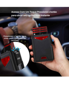 Carteira Slim Pop-Up Couro - Porta Cartão Automático e Bloqueio RFID Antifurto - Couro Minimalista