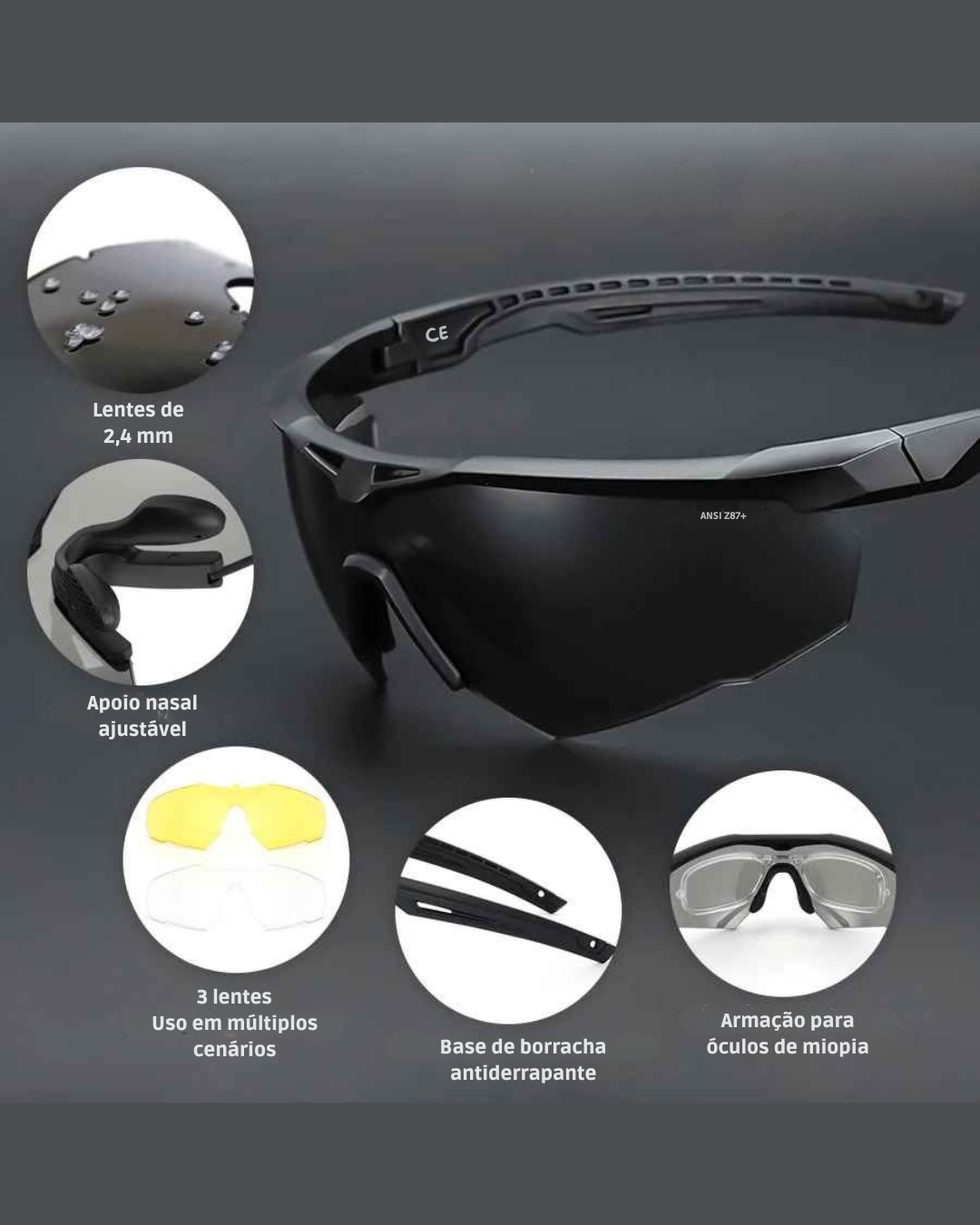 Conjunto de Óculos Táticos de Proteção, para Airsoft, Motociclismo e Outdoor