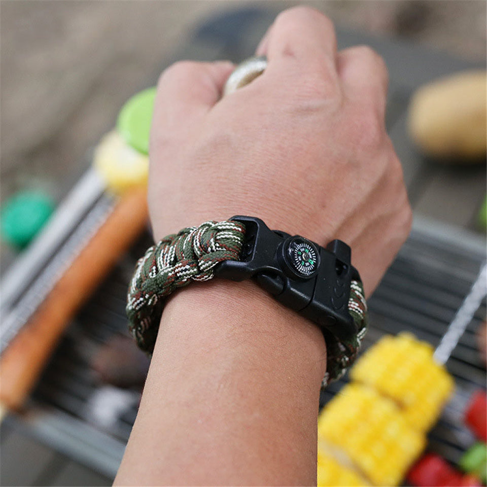 Bracelete Tático Paracord Sobrevivência 5 Em 1 - Bússola