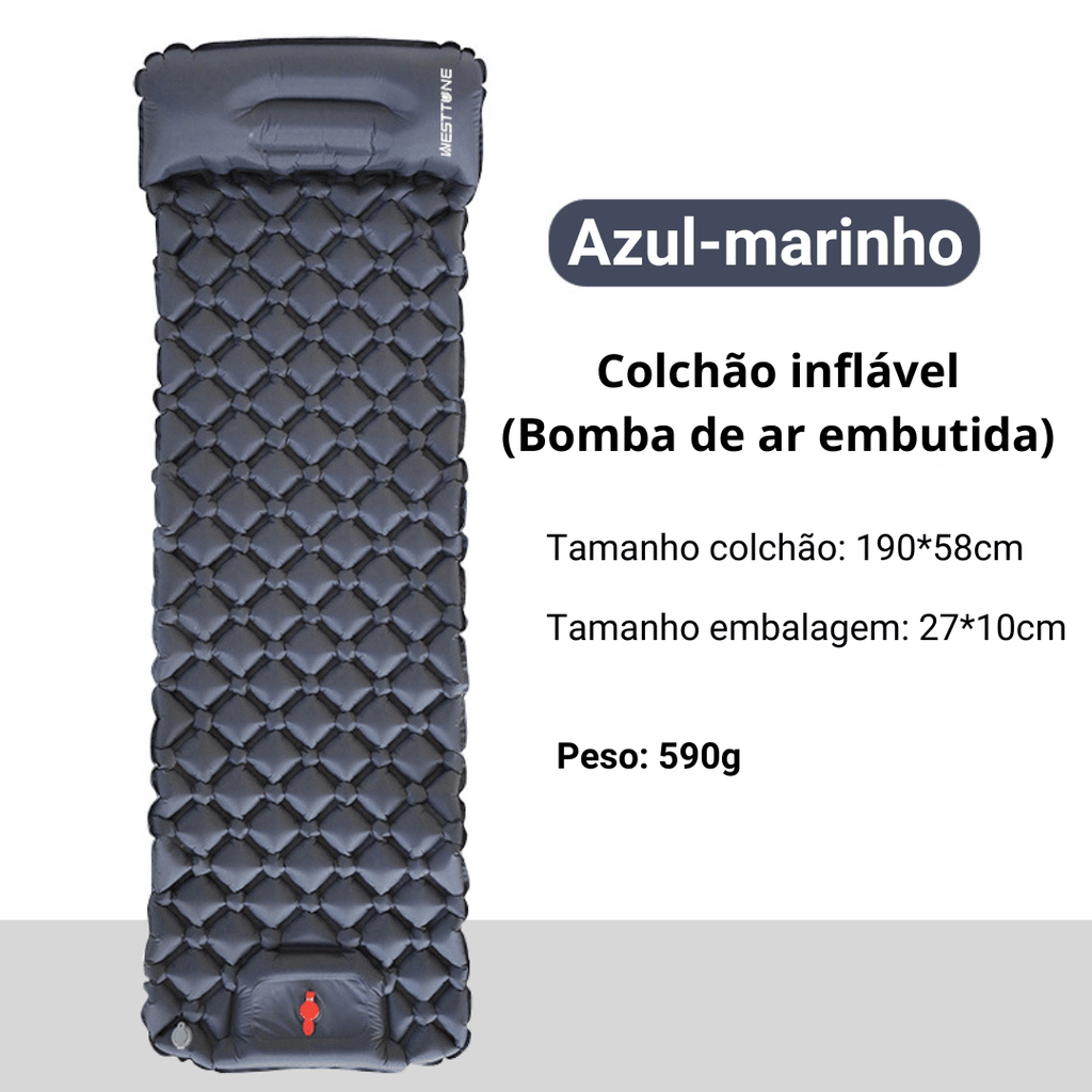 Colchão Inflável Embutido Ultraleve - Pump [Camping - Saco de dormir - Saco de dormir] 03 - Colchão Inflável Embutido Ultraleve - Pump Pescamping Azul Marinho China 