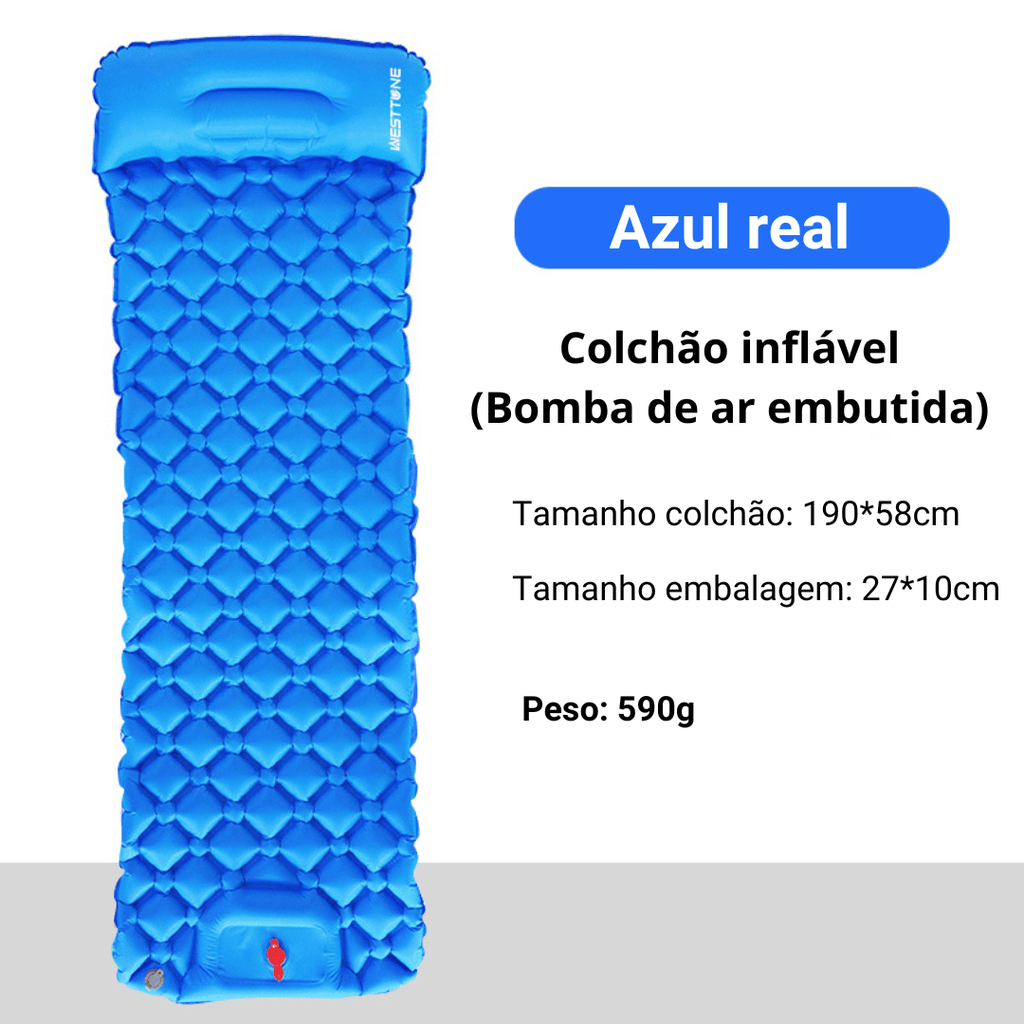 Colchão Inflável Embutido Ultraleve - Pump [Camping - Saco de dormir - Saco de dormir] 03 - Colchão Inflável Embutido Ultraleve - Pump Pescamping Azul Real China 