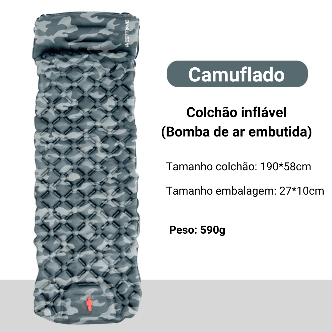 Colchão Inflável Embutido Ultraleve - Pump [Camping - Saco de dormir - Saco de dormir] 03 - Colchão Inflável Embutido Ultraleve - Pump Pescamping Camuflado China 
