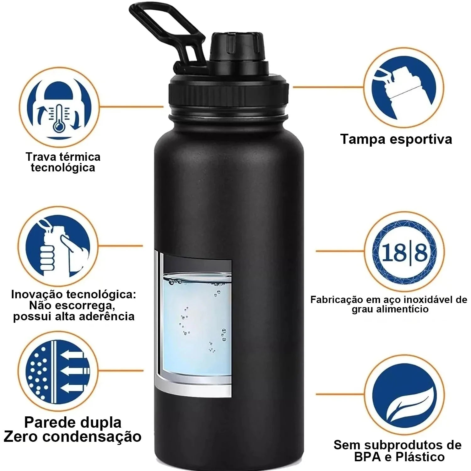 Garrafa térmica de aço inoxidável isolante 1000ml - Modus [Camping - Hidratação - Garrafa Térmica] 02 - Garrafa térmica de aço inoxidável isolante 1000ml - Modus Pescamping 
