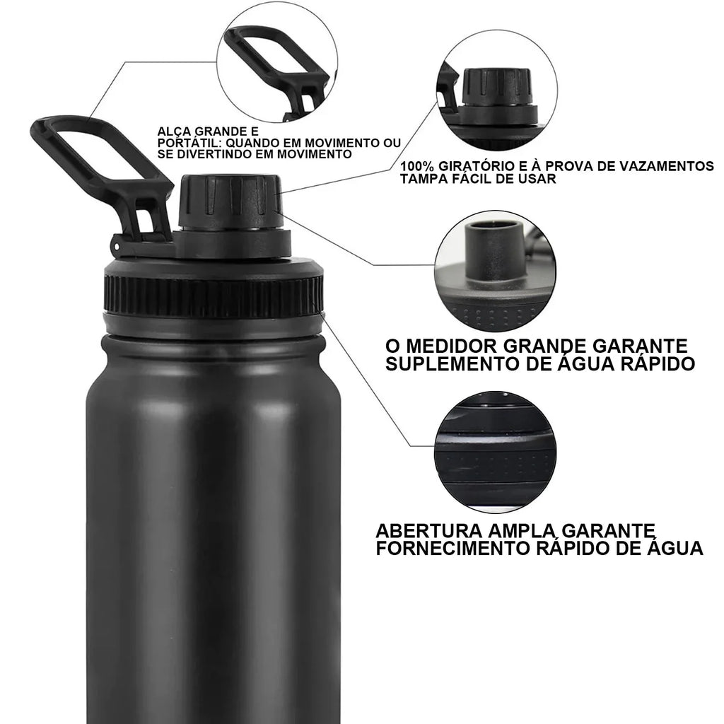 Garrafa térmica de aço inoxidável isolante 1000ml - Modus [Camping - Hidratação - Garrafa Térmica] 02 - Garrafa térmica de aço inoxidável isolante 1000ml - Modus Pescamping 