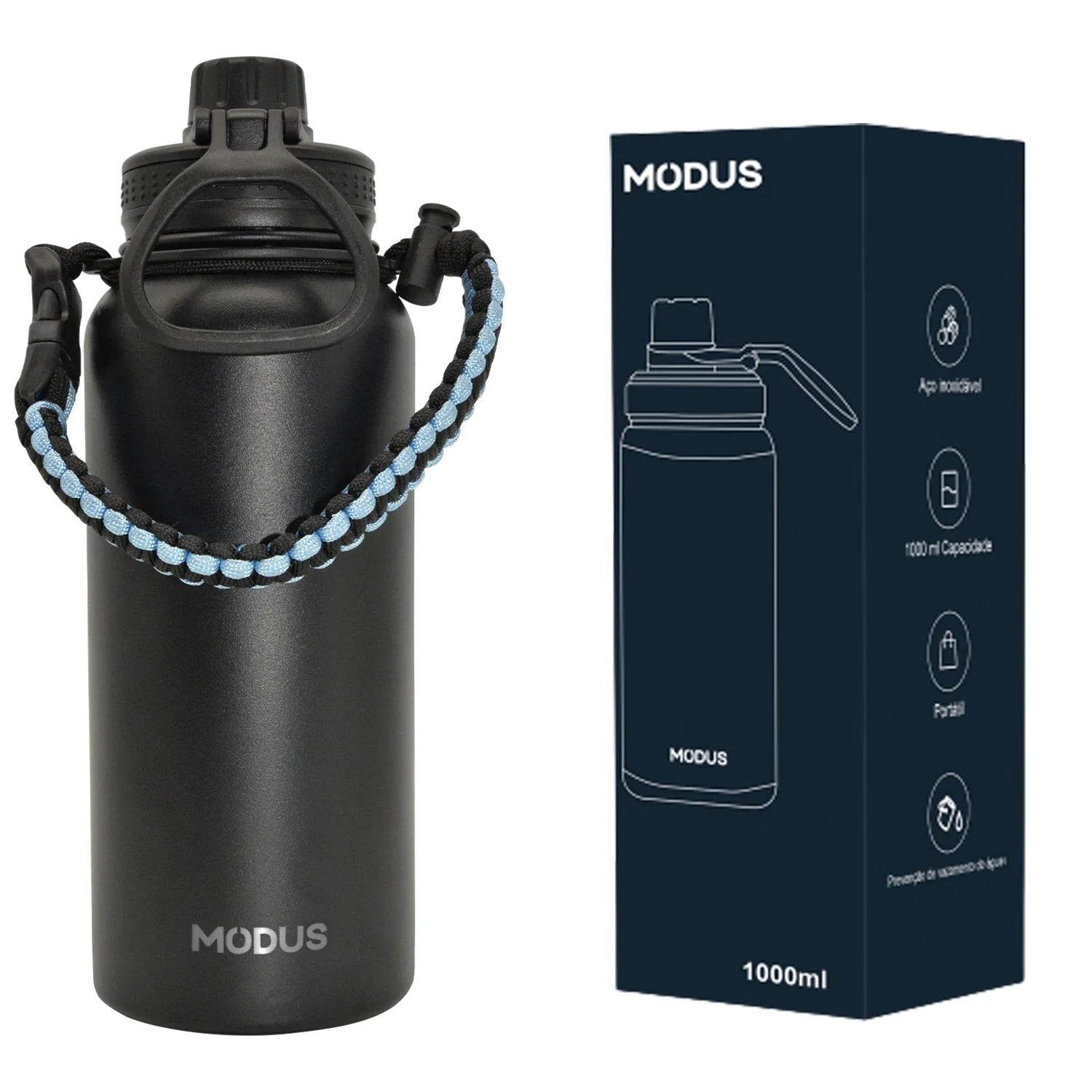 Garrafa térmica de aço inoxidável isolante 1000ml - Modus [Camping - Hidratação - Garrafa Térmica] 02 - Garrafa térmica de aço inoxidável isolante 1000ml - Modus Pescamping Black 1000ml brazil
