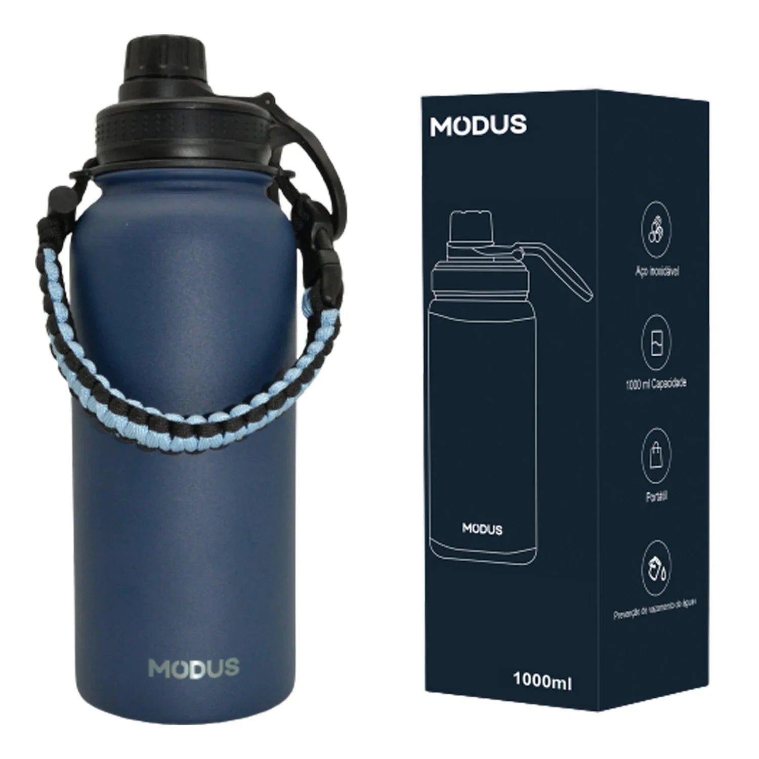 Garrafa térmica de aço inoxidável isolante 1000ml - Modus [Camping - Hidratação - Garrafa Térmica] 02 - Garrafa térmica de aço inoxidável isolante 1000ml - Modus Pescamping Blue 1000ml brazil