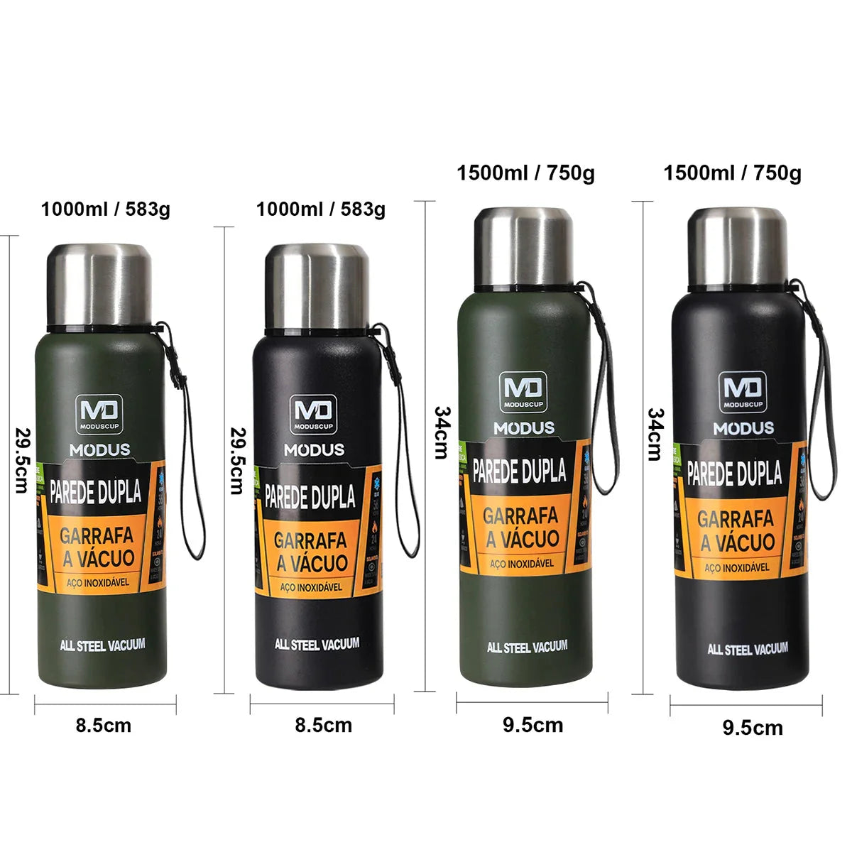 Garrafa térmica portátil de aço inoxidável 1000/1500ml outdoor - Modus [Camping - Hidratação - Garrafa Térmica] 01 - Garrafa térmica portátil de aço inoxidável 1000/1500ml outdoor - Modus Pescamping 