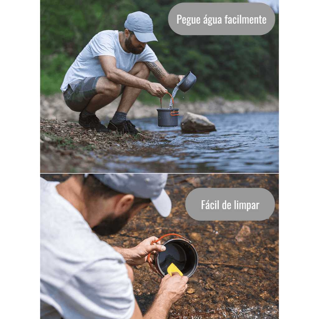 Kit Panelas de Acampamento 4 em 1 - PotSet [Camping - Cozinha - Panelas] 01 - Kit Panelas de Acampamento Pescamping 