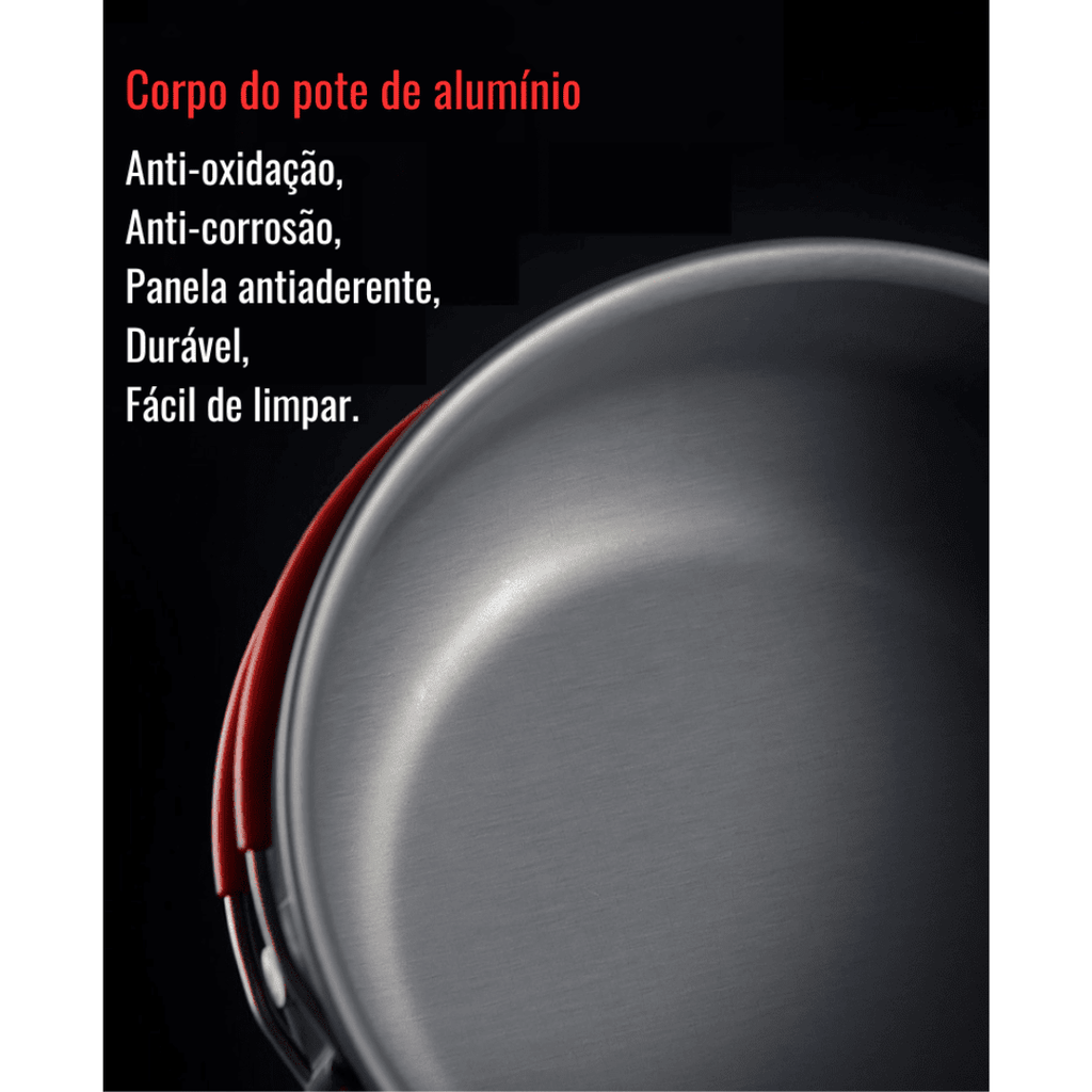 Kit Panelas de Acampamento 4 em 1 - PotSet [Camping - Cozinha - Panelas] 01 - Kit Panelas de Acampamento Pescamping 