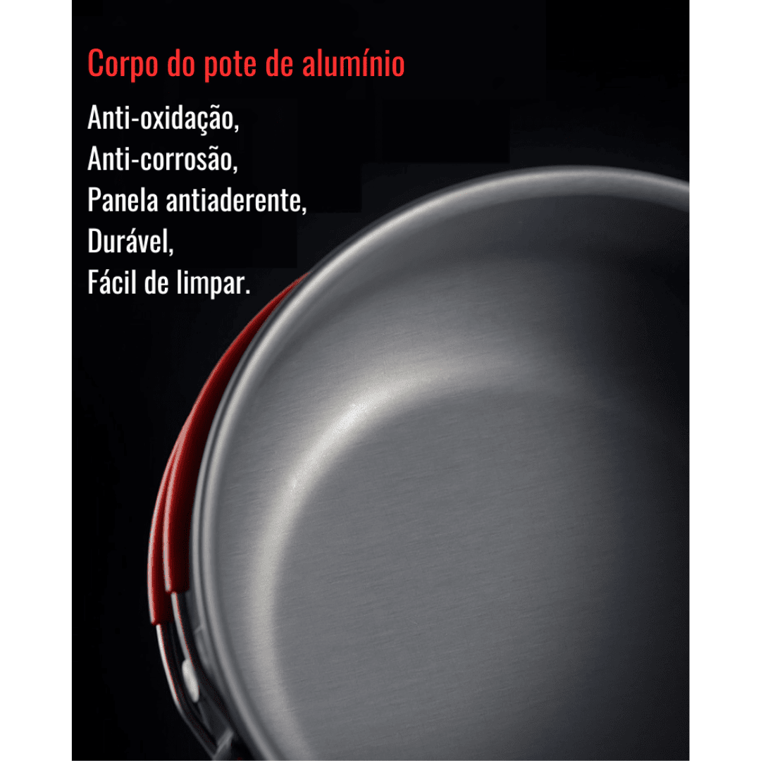 Kit Panelas de Acampamento 4 em 1 - PotSet [Camping - Cozinha - Panelas] 01 - Kit Panelas de Acampamento Pescamping 