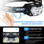 Lanterna de Cabeça Impermeável com Sensor - Headlamp [Camping - Iluminação - Lanternas] 02 - Lanterna de Cabeça Impermeável com Sensor - Headlamp Pescamping 