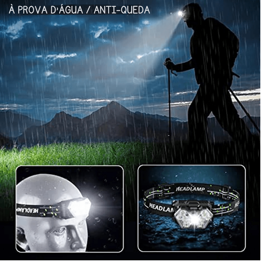 Lanterna de Cabeça Impermeável com Sensor - Headlamp [Camping - Iluminação - Lanternas] 02 - Lanterna de Cabeça Impermeável com Sensor - Headlamp Pescamping 