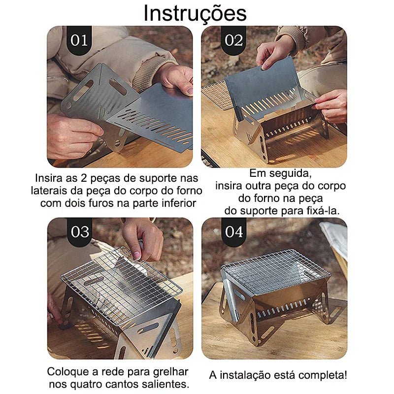 Churrasqueira Desmontável Portátil A Carvão Para Camping